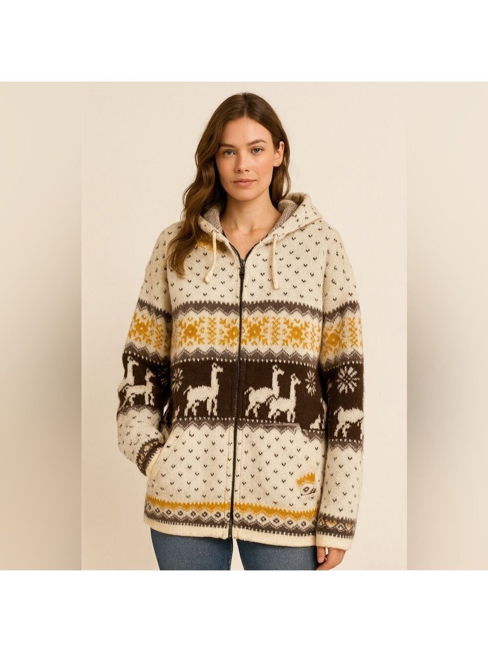Andes Artesania Alpaca Wool Llama Sweater Hoodie M